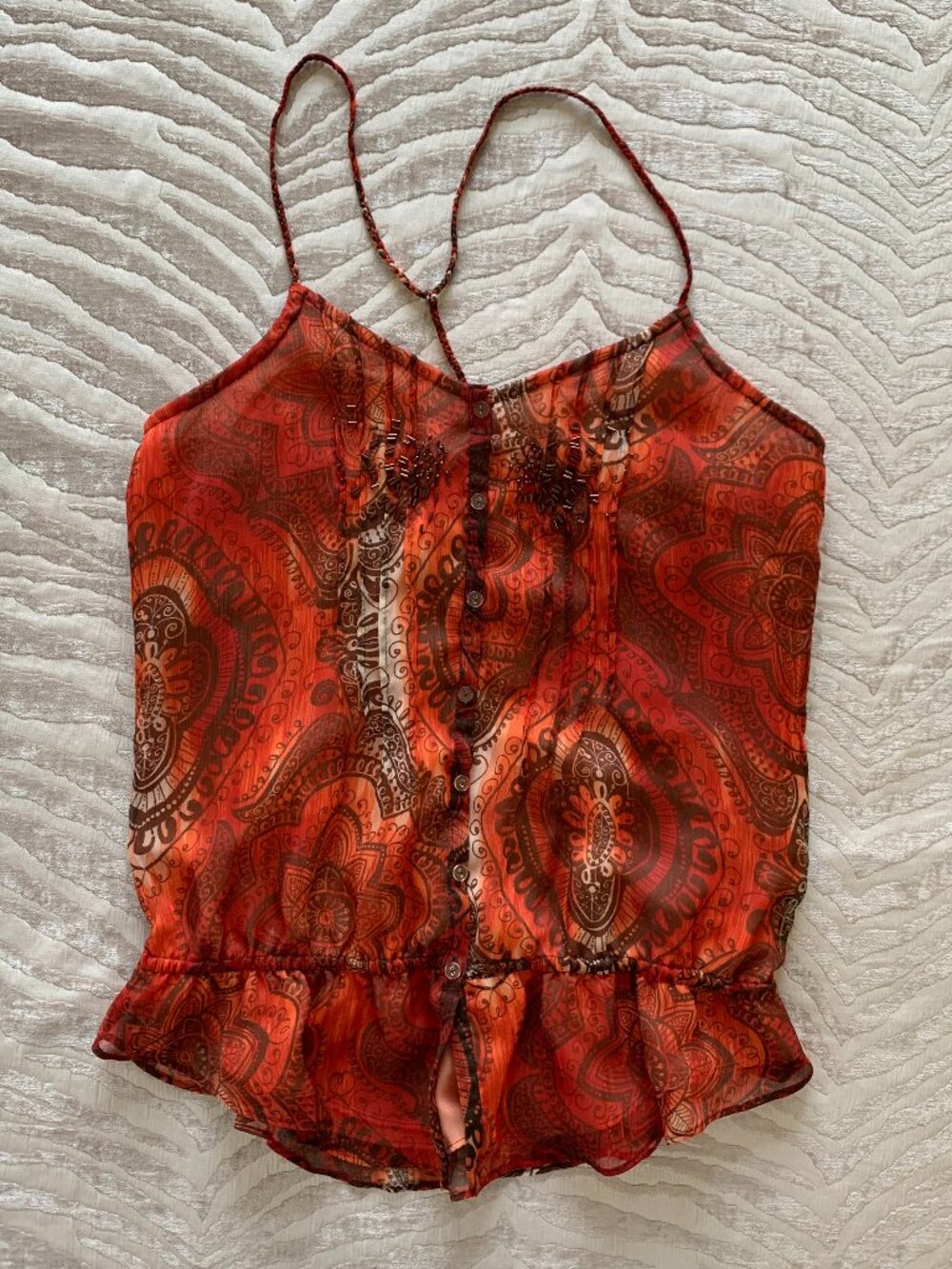 LC Lauren Conrad Rust Orange Brown Bohemian Paisley Cami Top | Y2K Cami